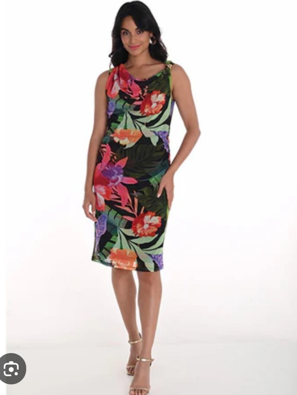 Frank Lyman, Stretchy, Ruched Sides Midi Bright Floral Lined Dress NWT sz 6